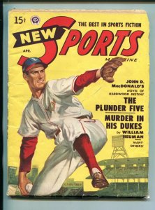 NEW SPORTS-04/1950-POPULAR-BASEBALL COVER-RARE-.MACDONALD-PULP-FICTION-vg