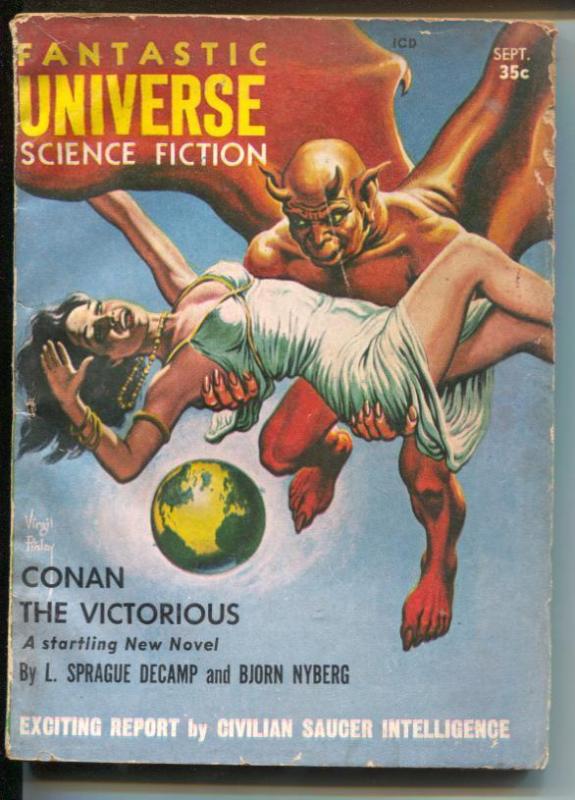 Fantastic Universe 2/1957-Conan-L Sprague Decamp-Isaac Asimov-G/VG
