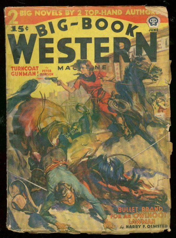 BIG-BOOK WESTERN JUNE 1940-WILD COVER-GOOD GIRL ART-GUN G/VG