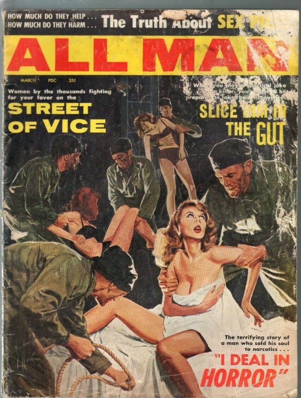 All Man 3/1963-Stanley-torture cover-opium-cheesecake-violence-FR