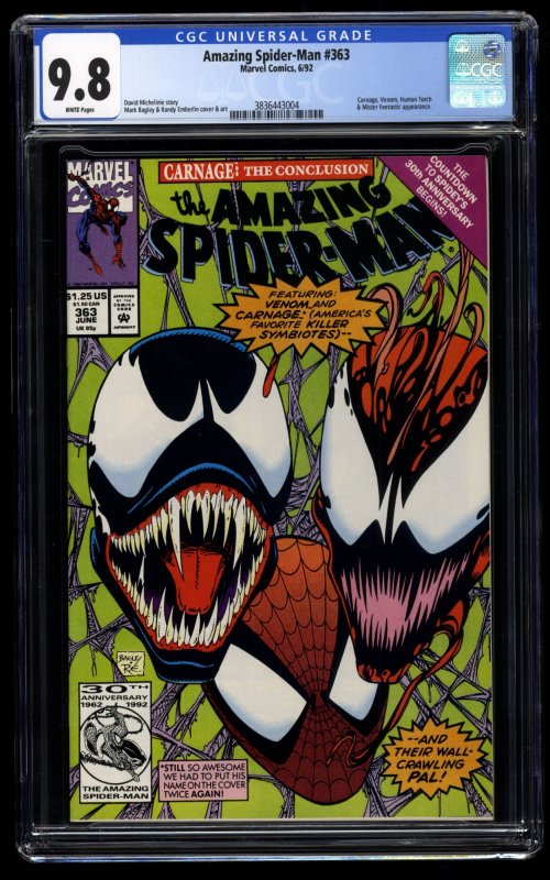 Amazing Spider-Man #363 CGC NM/M 9.8 White Pages 3rd Carnage!