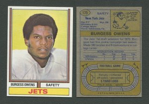 1974 Topps Football / Burgess Owens #175 / ROOKIE  /  NM-MT