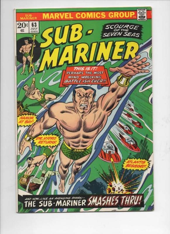 SUB-MARINER #63, VG/FN, Dr Hydro, Atlantis, Marvel, 1968 1973, more in store