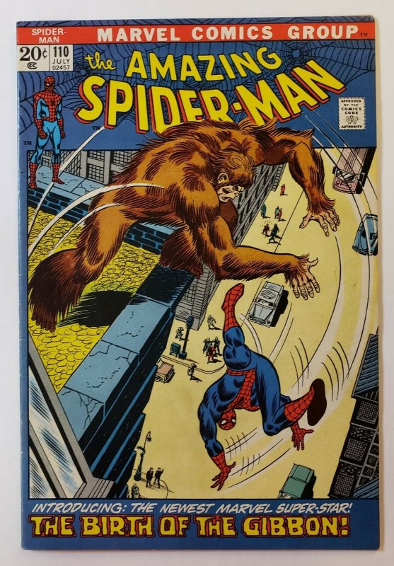 Amazing Spider-Man #110 VF-  Marvel Bronze Age 1972: Birth Of Gibbon!