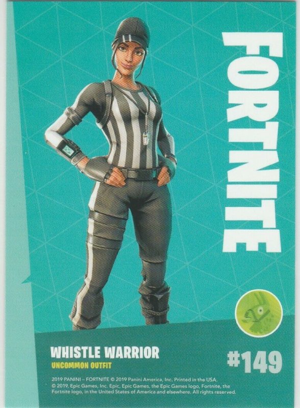Fortnite Whistle Warrior 149 Uncommon Outfit Panini 2019 trading card series 1