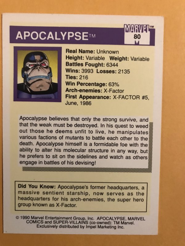 APOCALYSPE #80 : 1990 Marvel Universe Series 1 card, NM/M,  X-Men