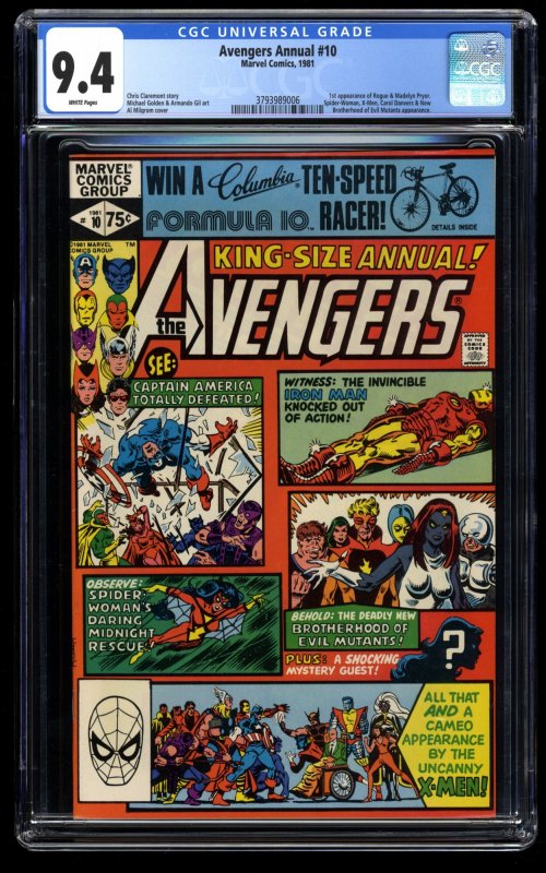 Avengers Annual #10 CGC NM 9.4 White Pages 1st Rogue Spider-Woman X-Men!