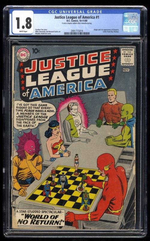 Justice League Of America #1 CGC GD- 1.8 White Pages 1st Despero!
