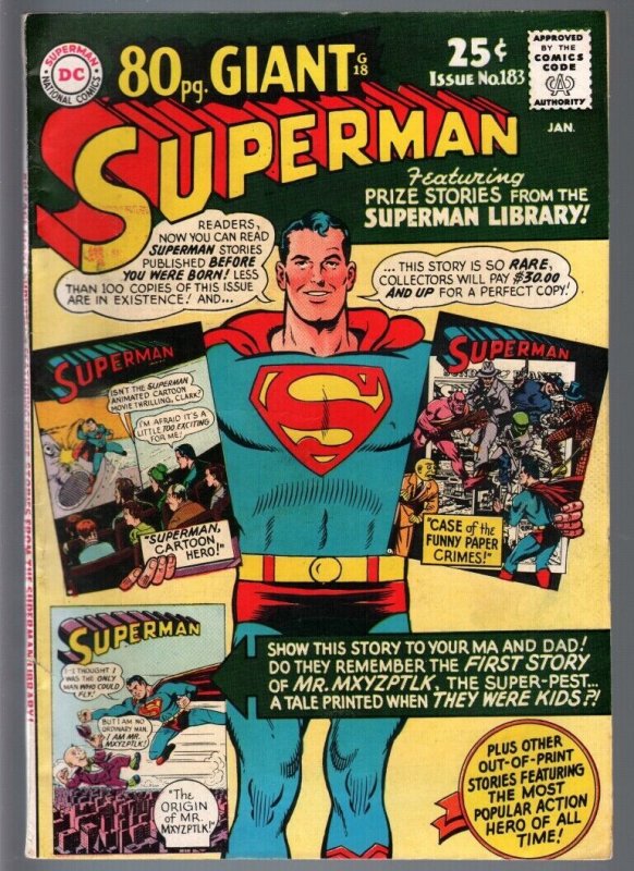 SUPERMAN #183-1966 DC 80 page giant--FN minus FN-