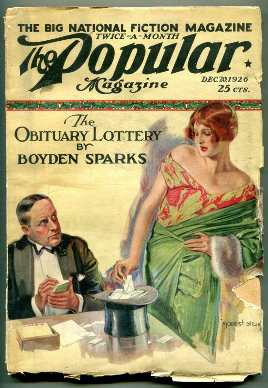 Popular Pulp Magazine December 20 1926-Modest Stein- Obituary Lottery