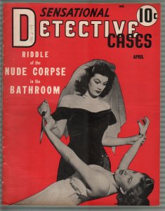 Sensational Detective Cases 4/1942- girl fight cover-morbid violent pulp-VG