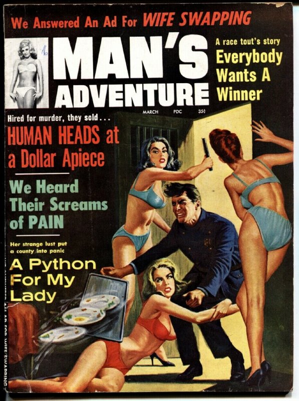 Man's Adventure 3/1964-Stanley-babes beat up a cop on the cover-pulp