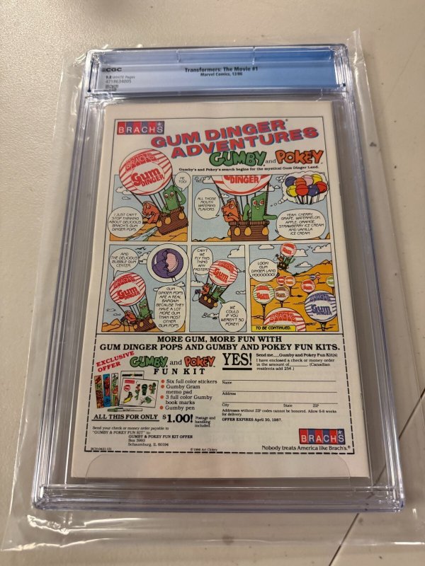 Transformers The Movie # 1 CGC Graded 9.8 Marvel Comic Book 1986 Adaptation JH34