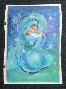 RELIGIOUS Mary & Baby Jesus with Snowflakes 5.5x7.5 Greeting Card Art #R5843