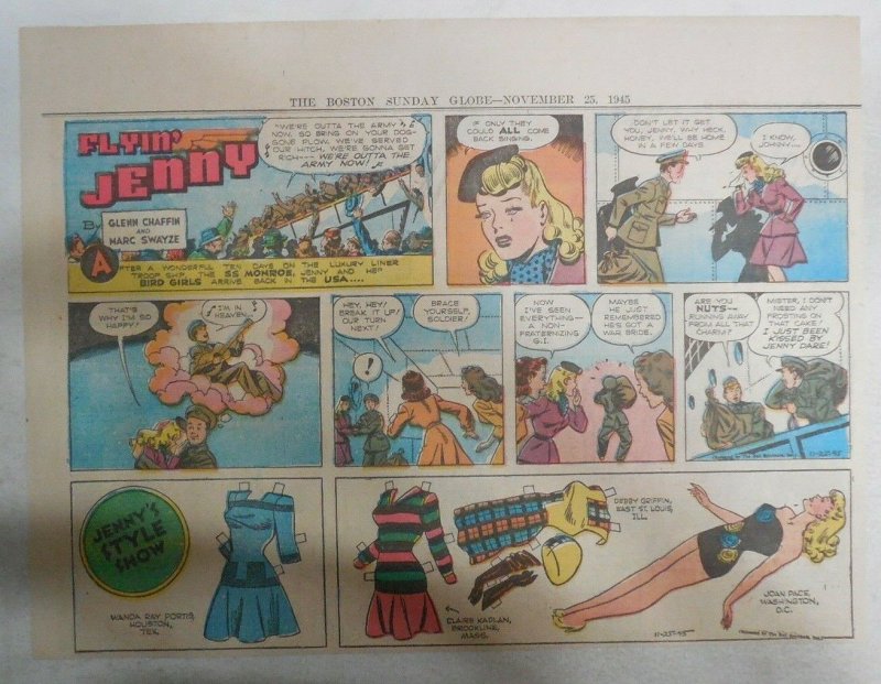 Flying Jenny Sunday page + Paper Doll  by Marc Swayze 11/25/1945 11 x 15 inches