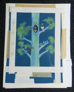 NEW HOUSE Birds & Woodpeckers in Tree 8x11 Greeting Card Art #NH4482