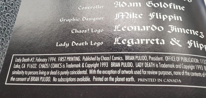 Lady Death #2 (1st Print) 1994 Decent into Hell Chaos Comics NM/MT