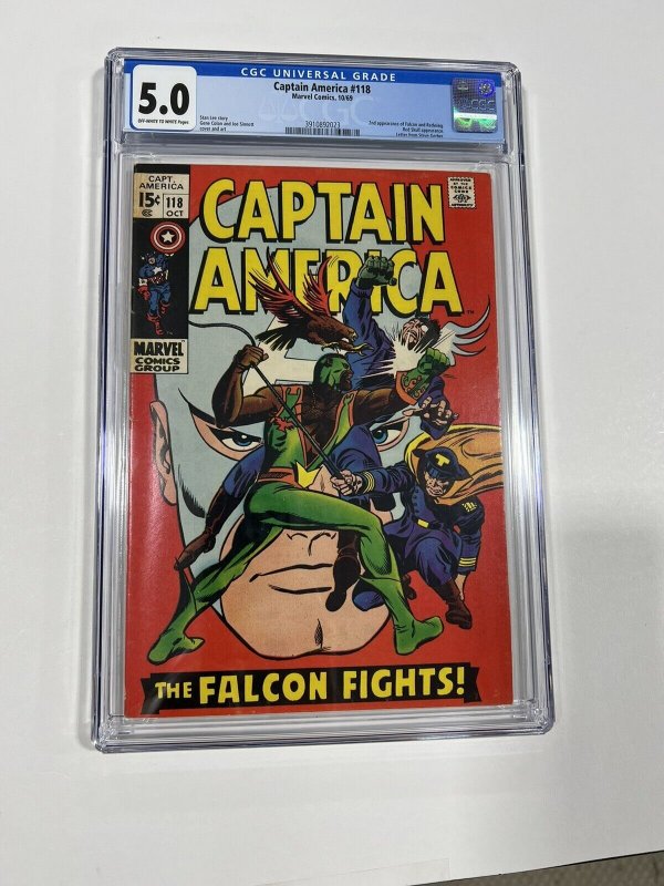 Captain America 118 cgc 5.0 ow/w marvel 1969 2nd falcon