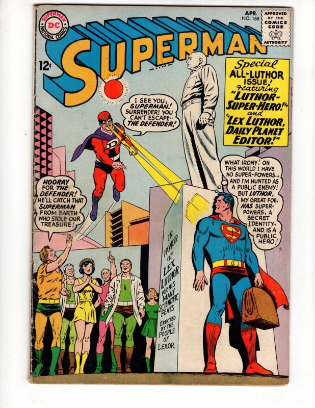 Superman #168  (1964) ALL LUTHOR ISSUE Classic Silver Age DC /  ID#701