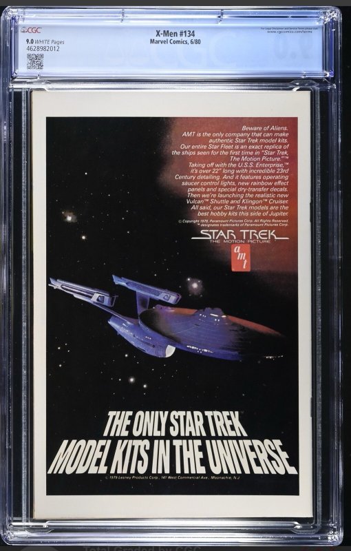 Uncanny X-Men #134 CGC 9.0 WHITE Pages 1980 Marvel Comics Phoenix Black Queen