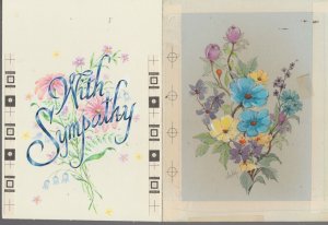 WITH SYMPATHY Pink & Blue Flowers 2pcs 6x8 Greeting Card Art LOT of 2