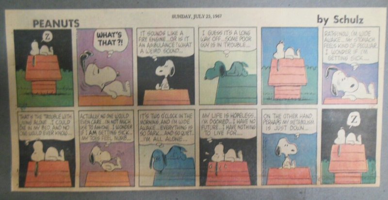 Peanuts Sunday Page by Charles Schulz from 7/23/1967 Size: ~7.5 x 15 inches