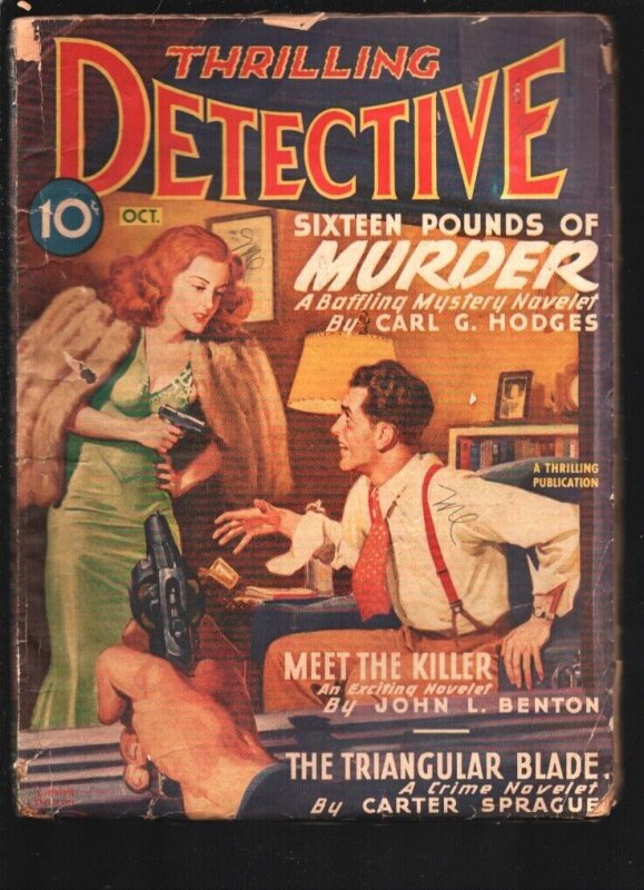 Thrilling Detective 10/1946-Gun moll cover-Violent crime & mystery-VG