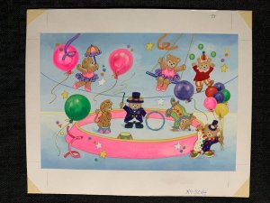 HAPPY BIRTHDAY Fun Circus Teddy Bears 9x7.5 Greeting Card Art #5014