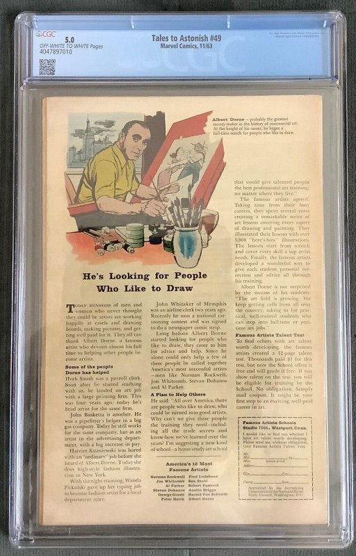 Tales to Astonish #49 (1963, Marvel) 1st Appearance of Giant Man. CGC 5.0