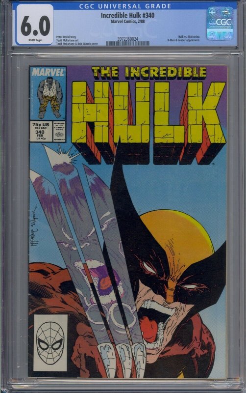 INCREDIBLE HULK #340 CGC 6.0 HULK VS WOLVERINE WHITE PAGES 