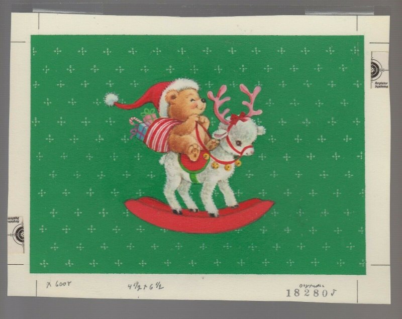 CHRISTMAS Teddy Bear Santa Riding Reindeer Lamb 8x6 Greeting Card Art #X6008