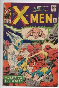 X-MEN #15, VF+, Beast Origin, Sentinels, Movie, Jack Kirby, 1963 1965