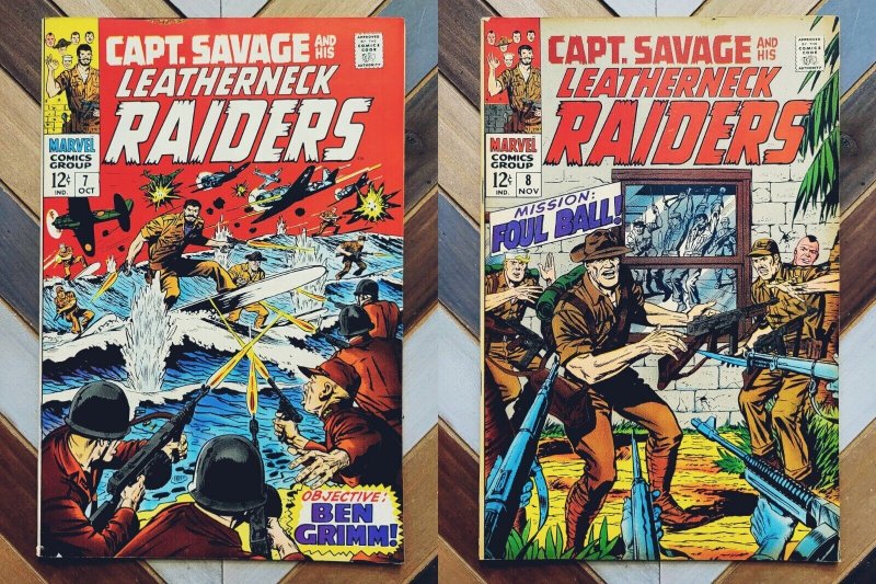 CAPT SAVAGE & LEATHERNECK RAIDERS #7-8 FN- Marvel 1968 Pre-FF BEN GRIMM Set of 2