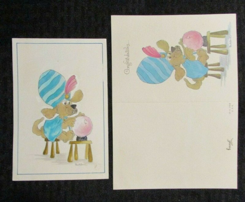 CONGRATS Cartoon Dog w/ Crystal Ball 4.25x6.5 Greeting Card Art #1768 w 1 Card