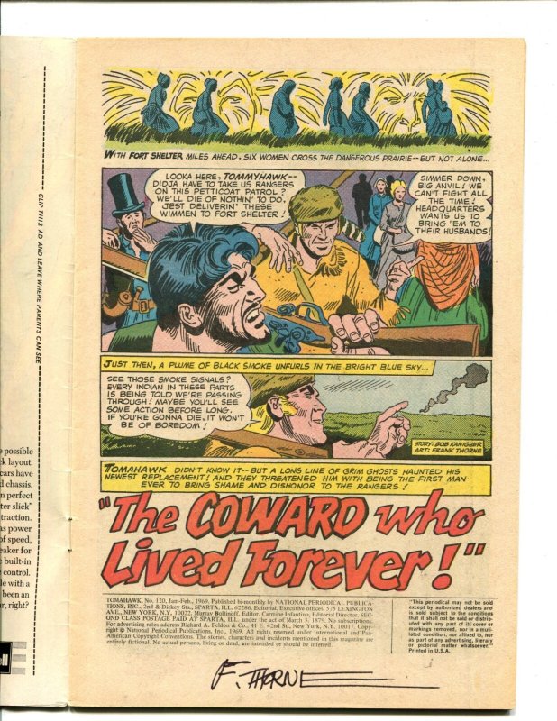 Tomahawk #120 -  INTERIOR SIGNED BY FRANK THORNE! (5.0/5.5) 1969