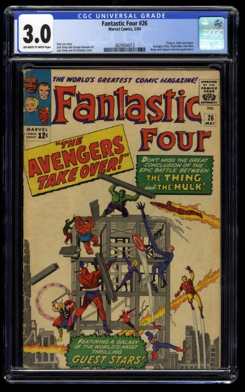 Fantastic Four #26 CGC GD/VG 3.0 Off White to White Avengers Crossover!