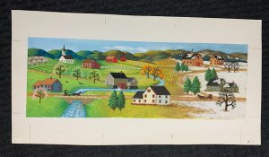 LANDSCAPE with School Church Barn and Bridge 10x9 Greeting Card Art #A1