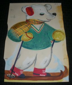 CHRISTMAS Paper Doll Skiing Polar Bear w/ Ear Muffs 7.5x11 Greeting Card Art #2