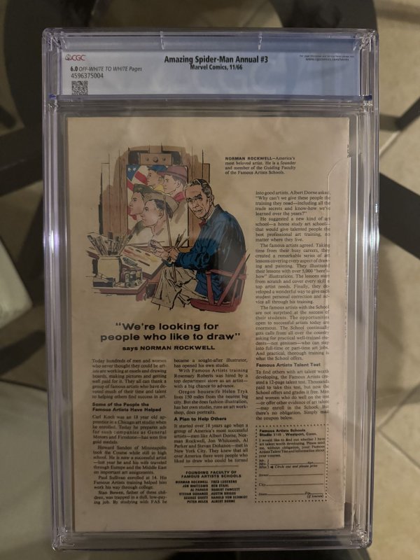 AMAZING SPIDER-MAN Annual #3 CGC 6.0  vs HULK * AVENGERS * KING SIZE  (1966)