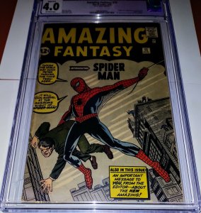 Amazing Fantasy 15 CGC 4.0 1st app Spider-Man No Marvel Chipping 