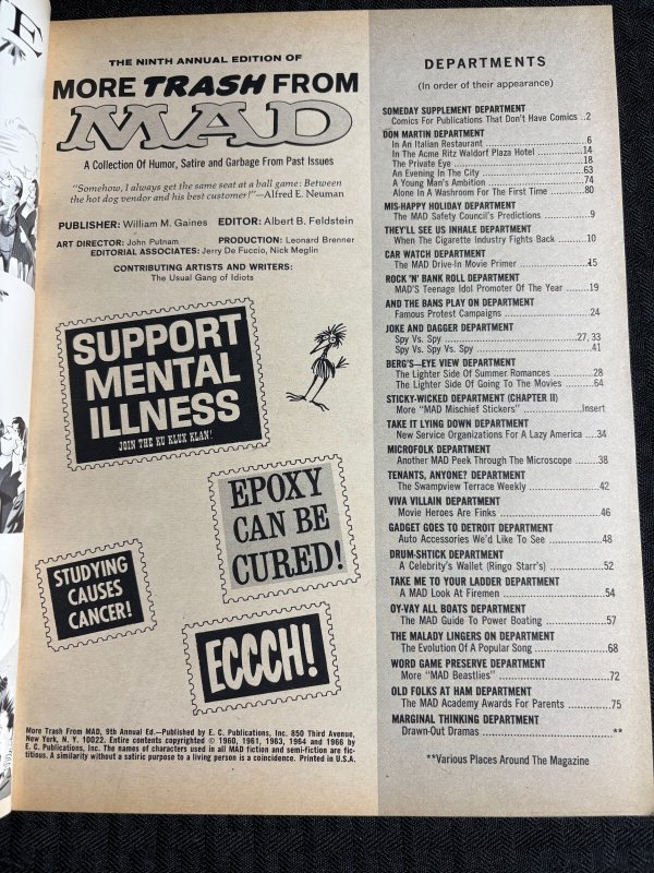 1966 MORE TRASH FROM MAD Magazine #9 FN- 5.5 with Stickers Insert