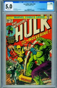 Incredible Hulk #181 1974  CGC 5.0 marvel comic-1st Wolverine 3808652001