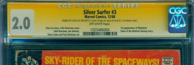 Silver Surfer #3 1st Mephisto! CGC SS Signed by Stan Lee in Silver Ink!