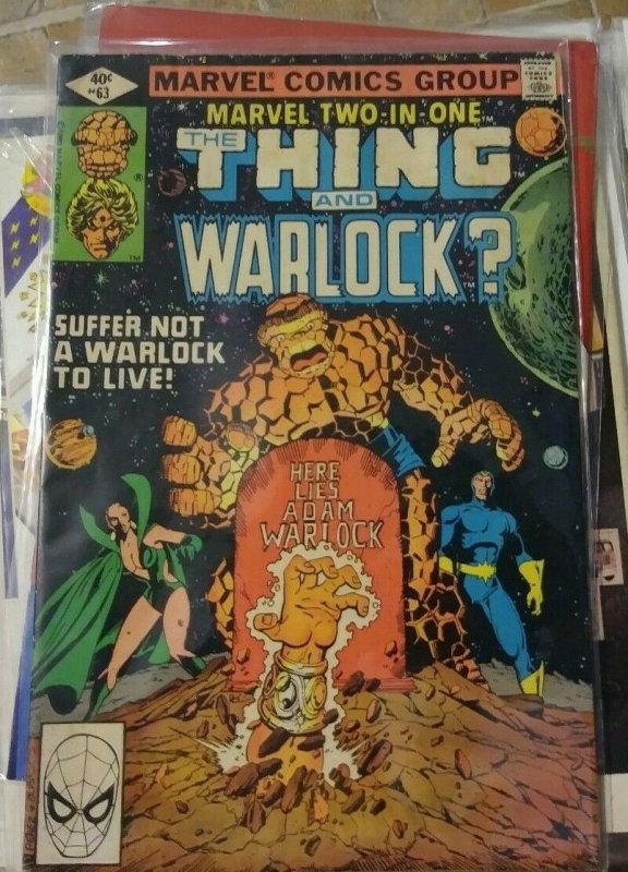 MARVEL TWO IN ONE # 63- the thing + WARLOCK  high evolutionary