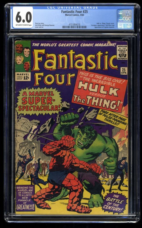 Fantastic Four #25 CGC FN 6.0 Classic Hulk Vs. Thing  Battle!
