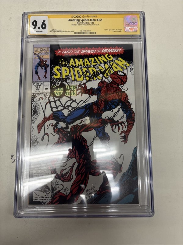 Amazing Spider-Man (1992) # 361 (CGC 9.6 SS) Signed Sketch Mark Bagley * 1st