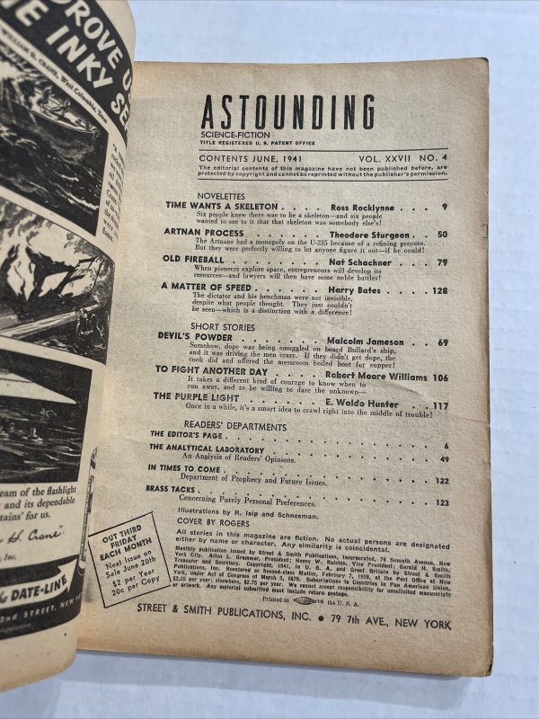 Astounding Science Fiction Pulp June 1941 Volume 27 #4 VG-