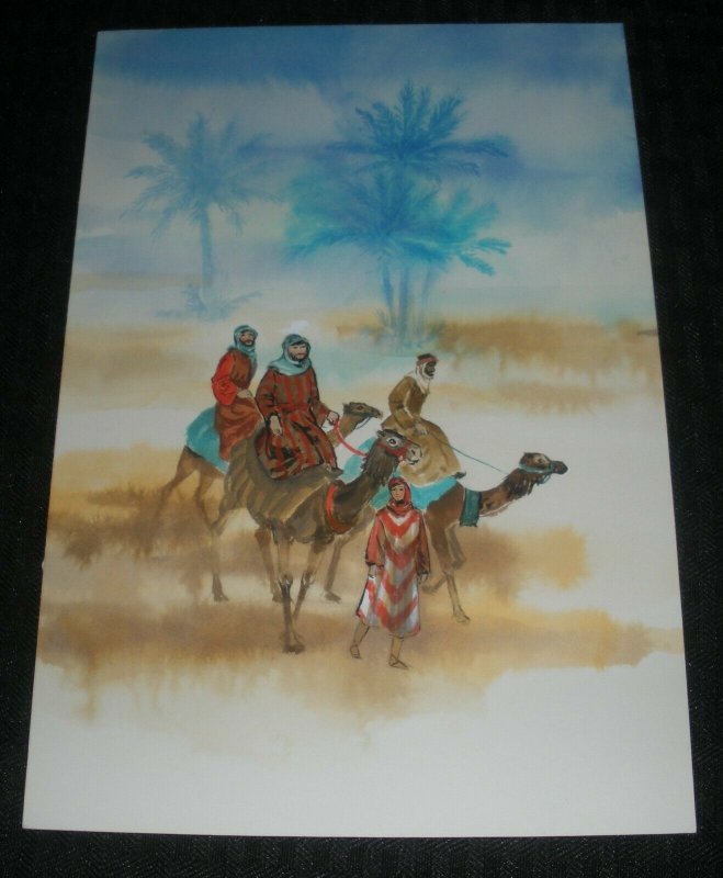 CHRISTMAS 3 Wise Men on Camels in Desert 6.25x9.25 Greeting Card Art #5318