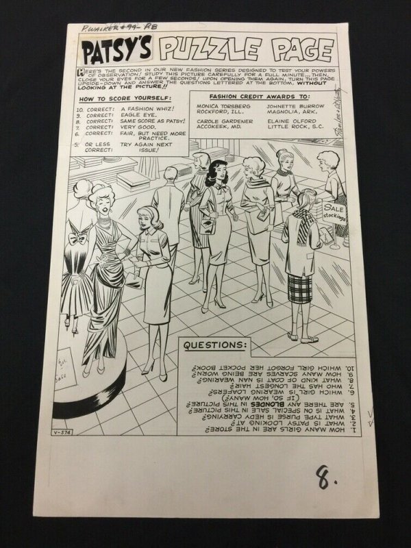 Patsy Walker #99 Page 8 Original Comic Art Puzzle Page Stan Lee Al Hartley