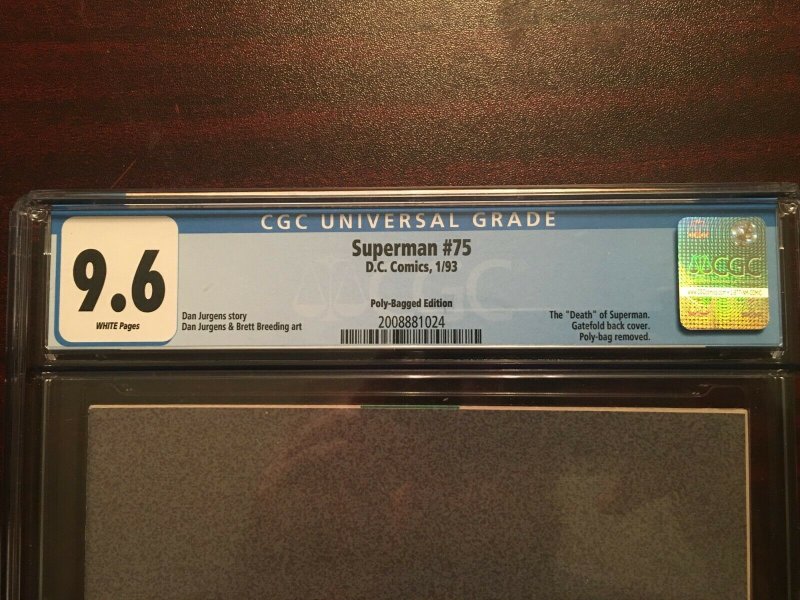 Superman # 75 CGC Graded 9.6 DC Comic Book 1993 Poly-Bagged Edition GC1